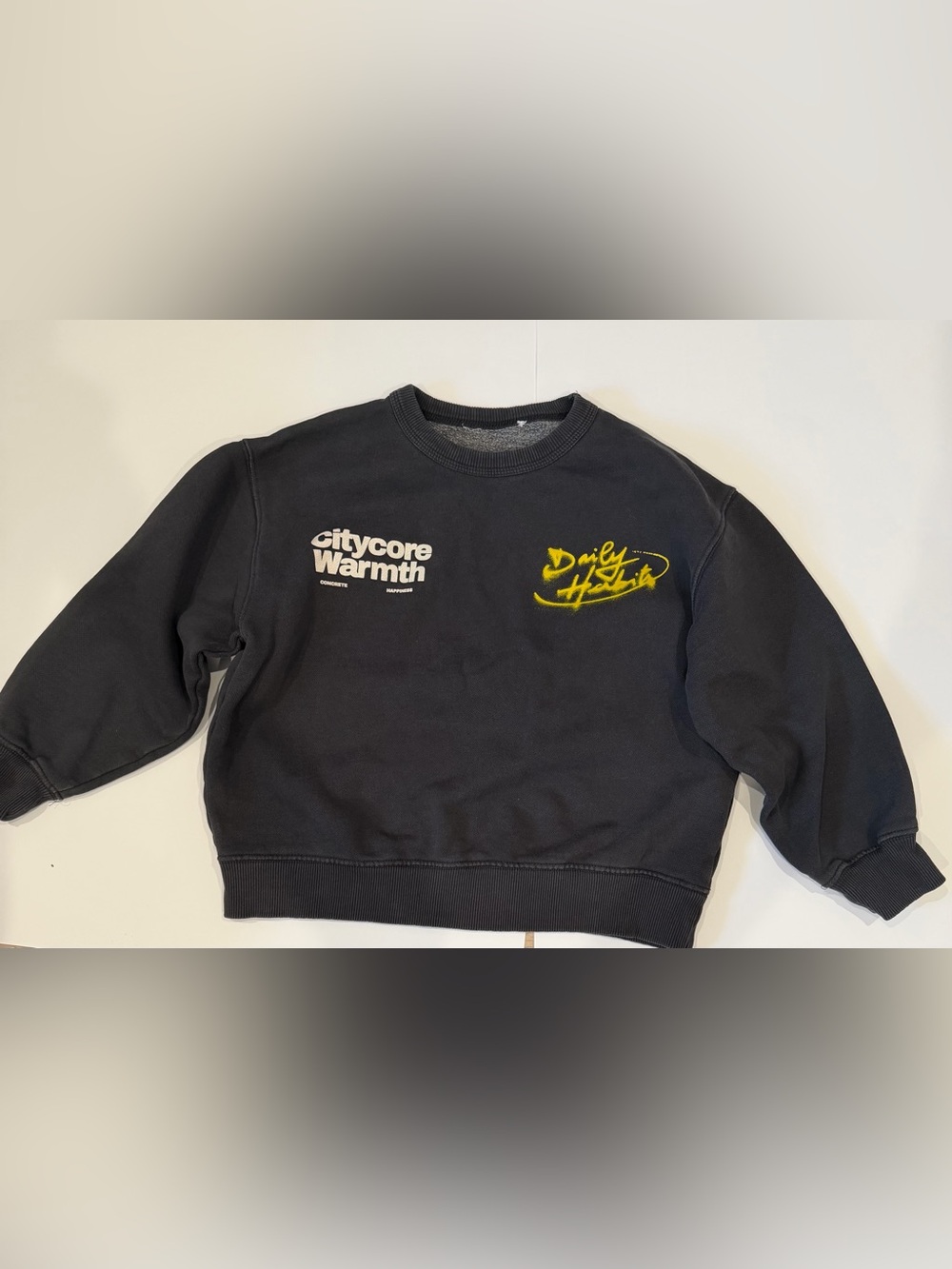 Zara Black Sweatshirt with Yellow and White Script